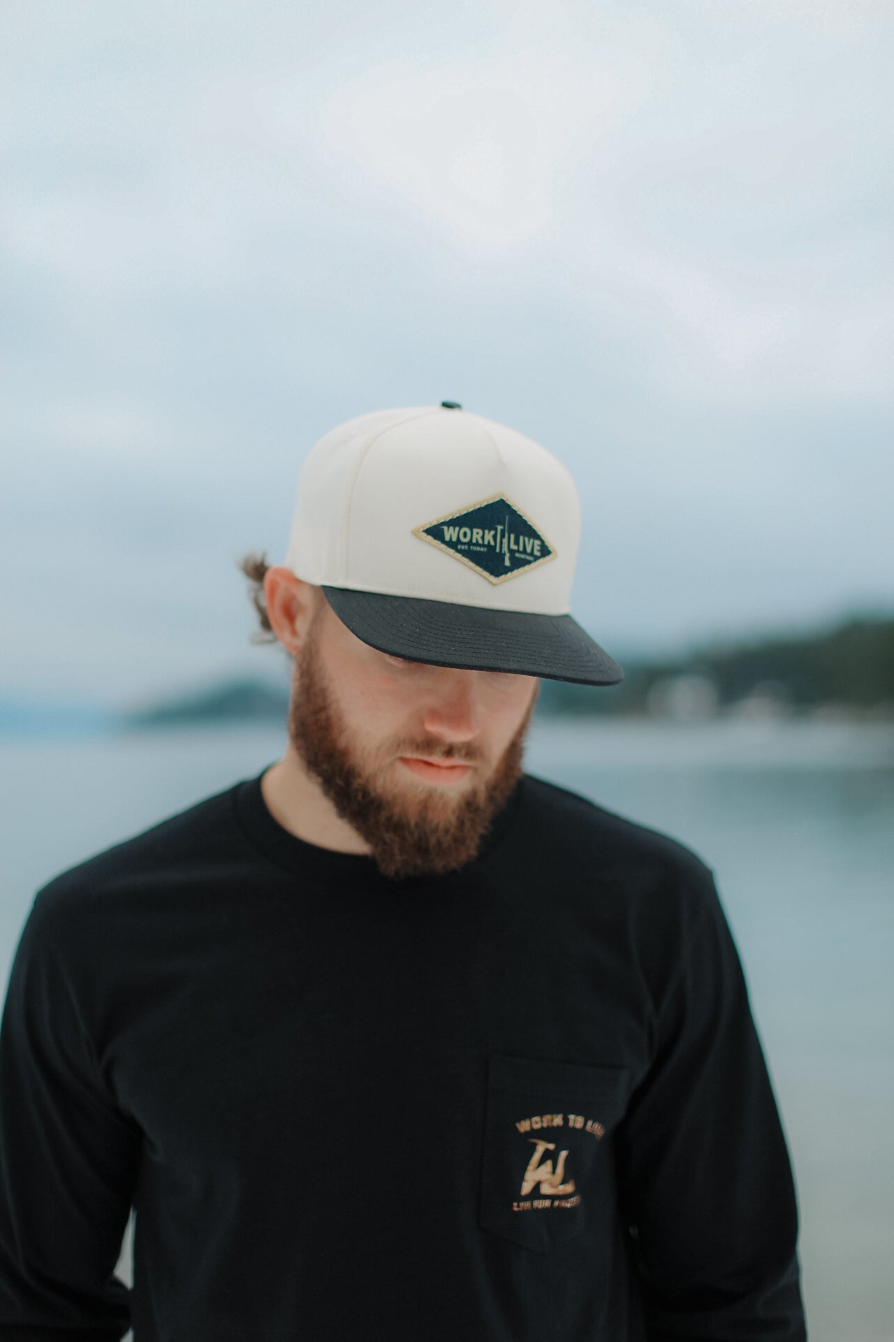 WORK TO LIVE HAT - CREME & BLACK